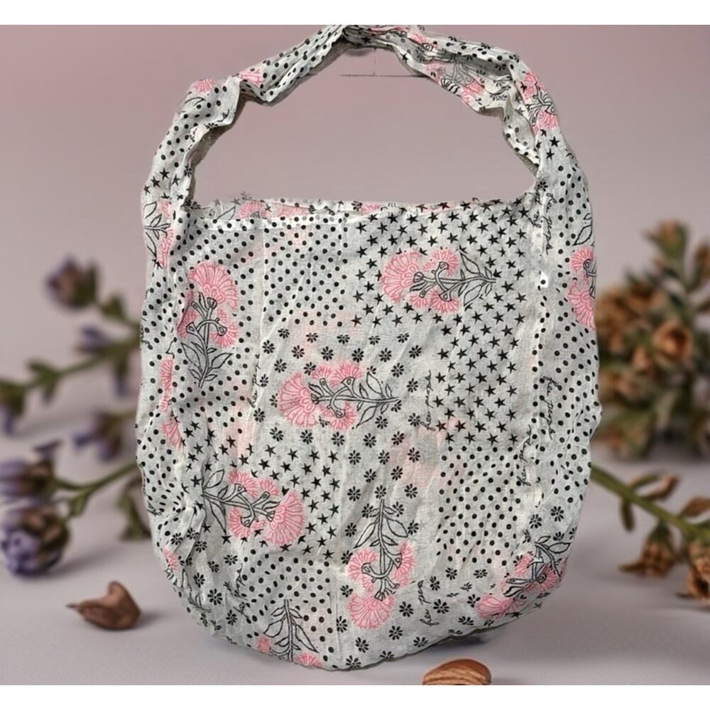Free People Linen Tote Bag Boho Floral and Stars Slouchy Oversized 19x19 - Picture 3 of 4